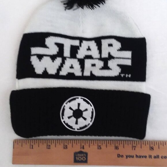 New Star Wars Beanie Hat Knit Pom Pom Black White Winter Comfy Disney Fuzz Ball - Picture 2 of 4